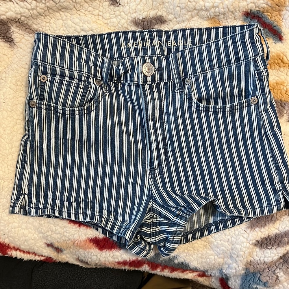 Striped shorty shirt stretchy denim shorts from american eagle